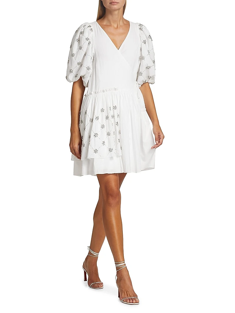 Elsa Embellished Cotton Wrap Minidress