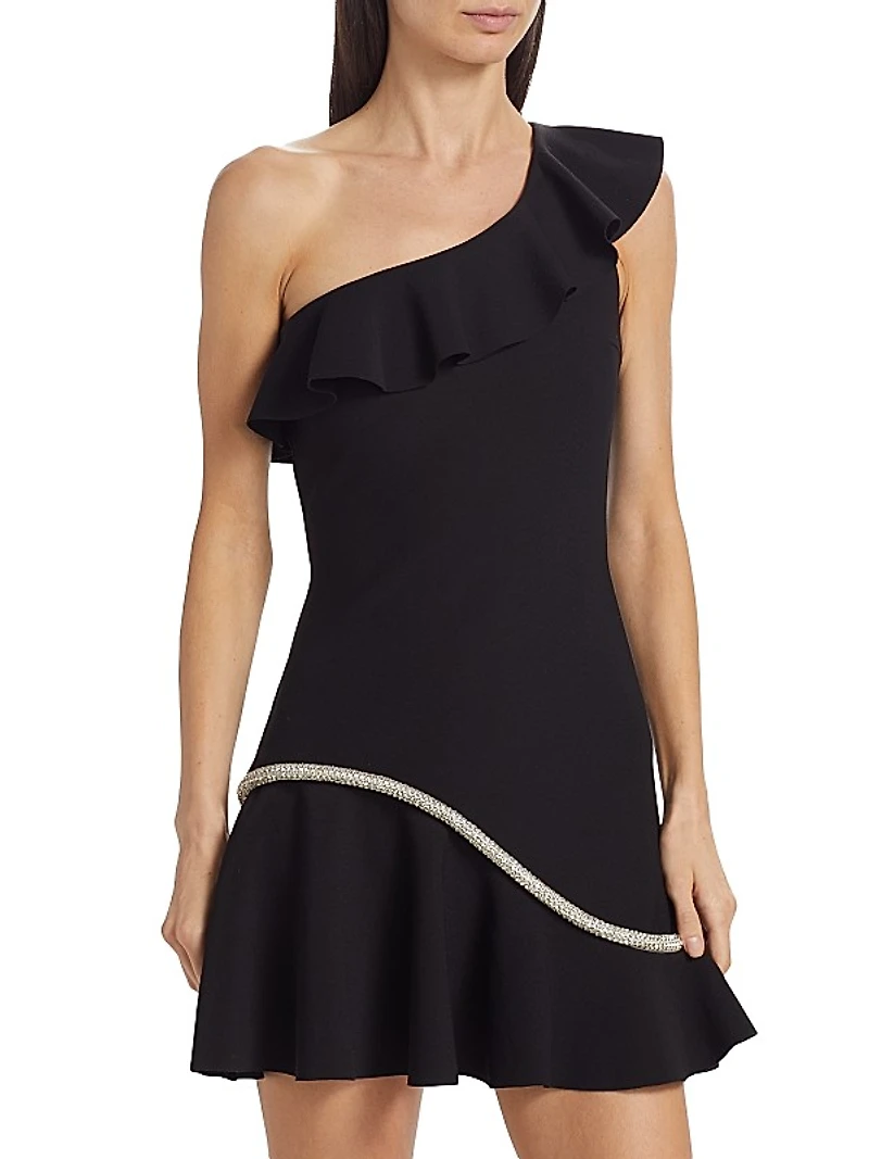 Elsa Crystal-Embellished One-Shoulder Minidress