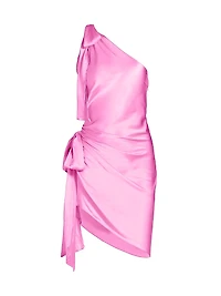 Ciao Bow-Detailed Asymmetric Silk Mini-Dress