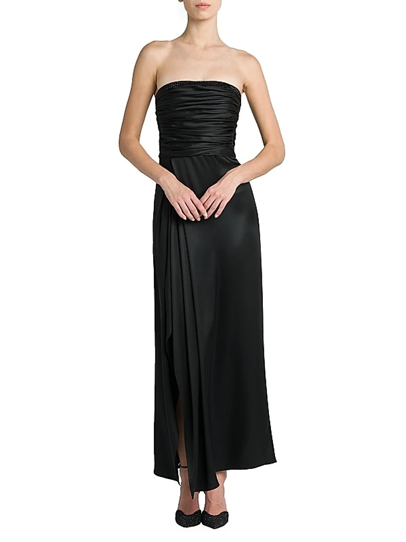 Strapless Gathered Silk Gown