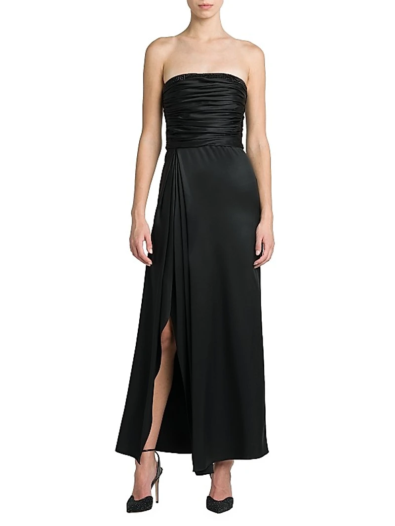 Strapless Gathered Silk Gown
