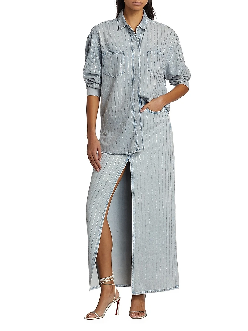 Ms. Sofiane Crystal-Embellished Denim Skirt