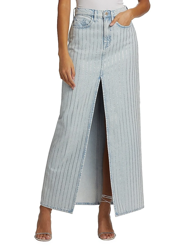 Ms. Sofiane Crystal-Embellished Denim Skirt