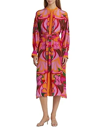 Camila Belted Floral Cotton Crepe Maxi Shirtdress