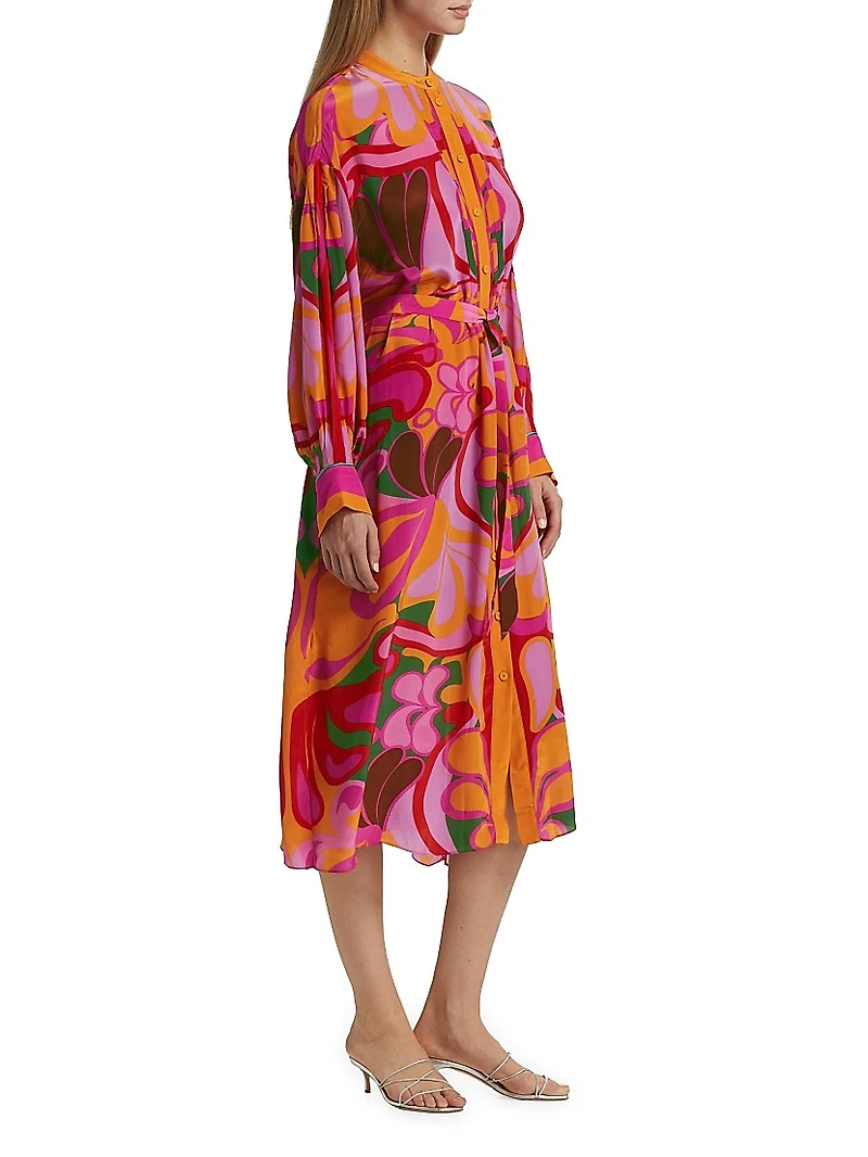 Camila Belted Floral Cotton Crepe Maxi Shirtdress