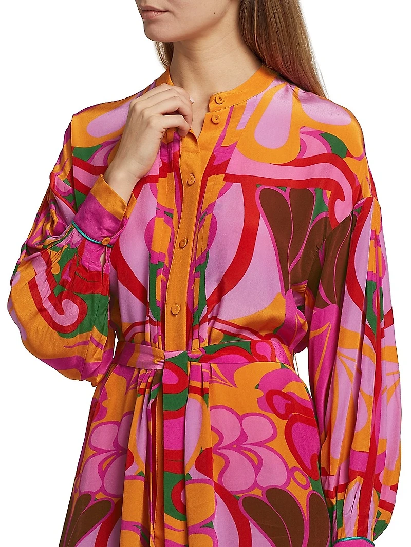 Camila Belted Floral Cotton Crepe Maxi Shirtdress