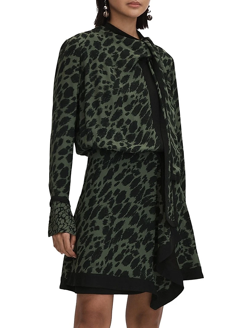 Katie Printed Tie-Neck Minidress