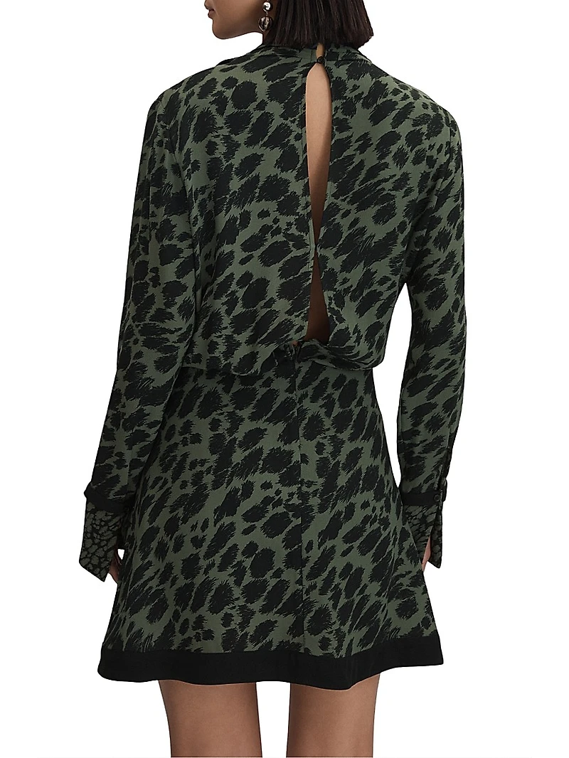 Katie Printed Tie-Neck Minidress