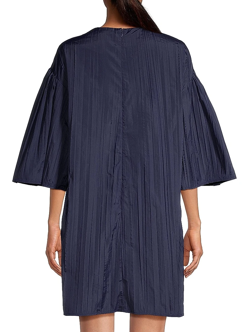 Pleated Taffeta Shift Minidress