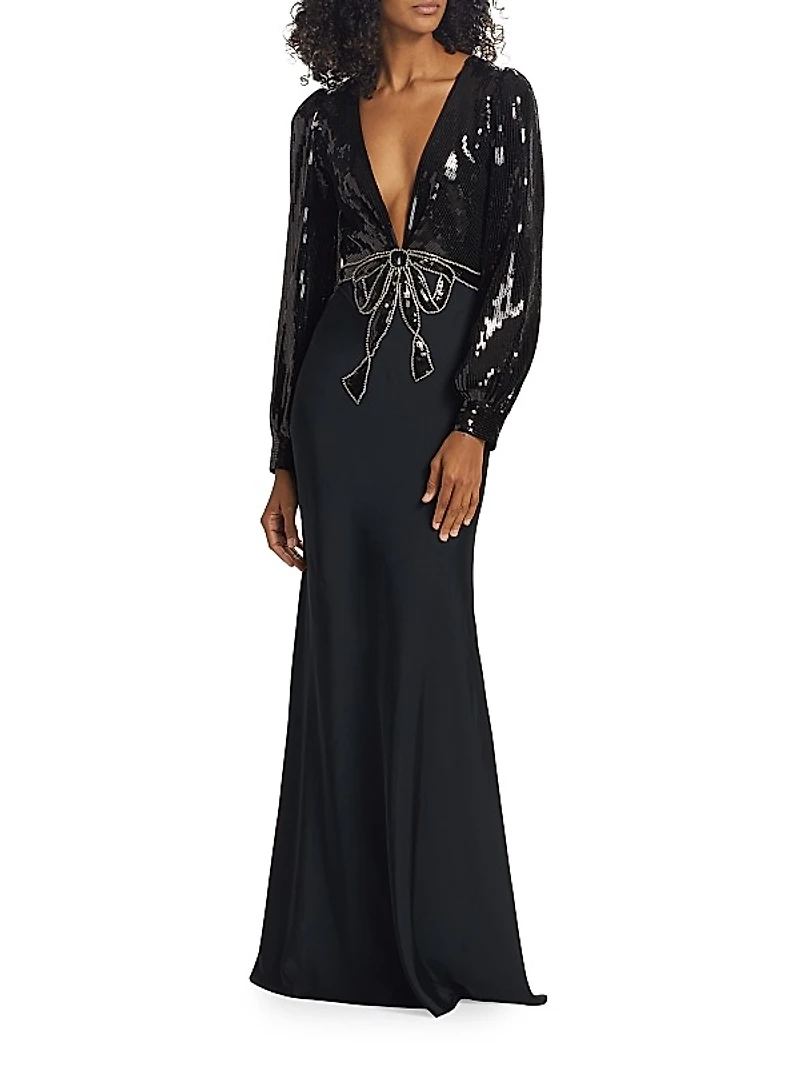 Lane Sequin & Satin Crepe Gown