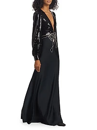 Lane Sequin & Satin Crepe Gown