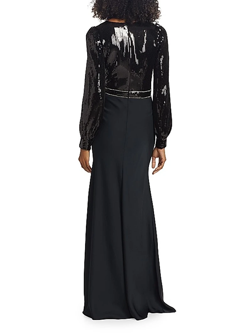 Lane Sequin & Satin Crepe Gown