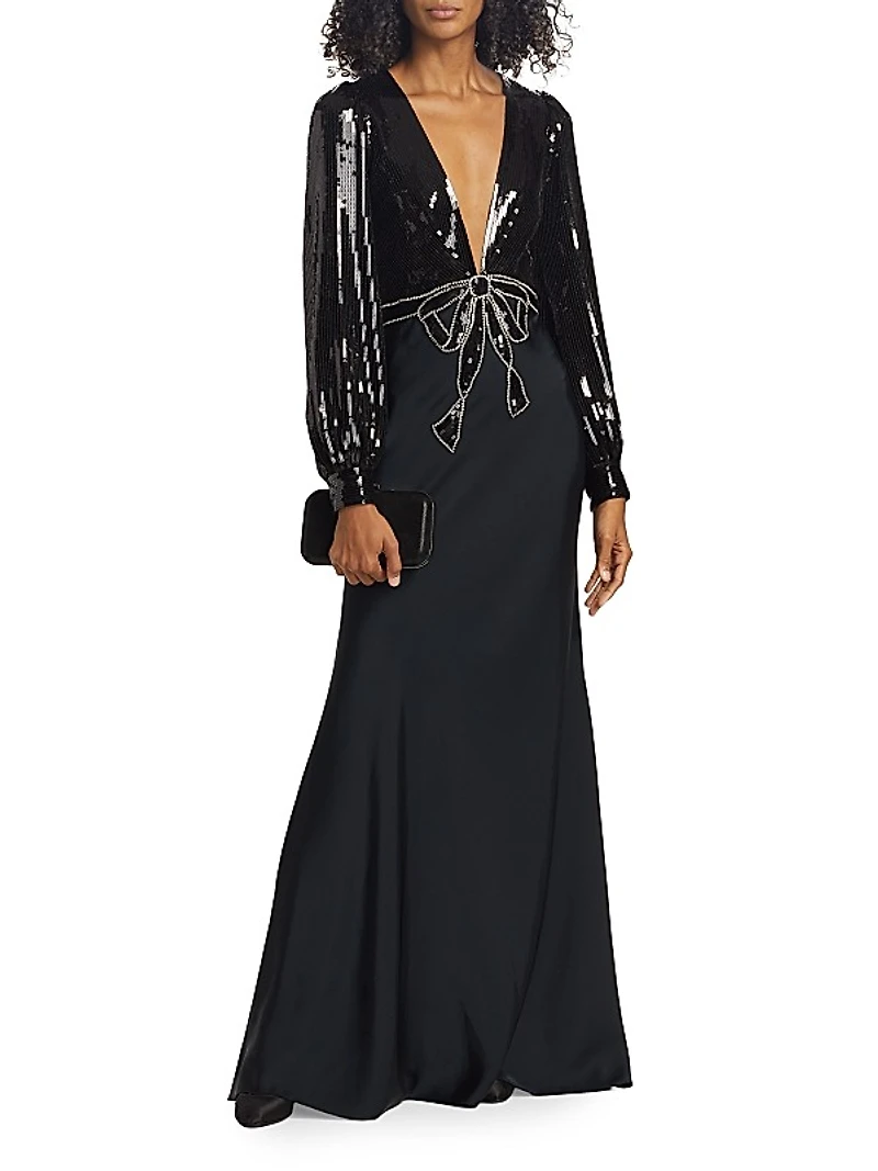 Lane Sequin & Satin Crepe Gown