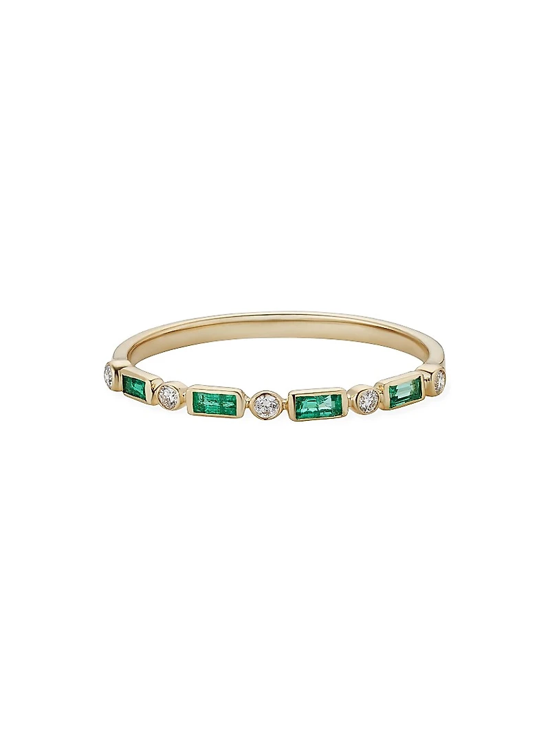 14K Yellow Gold Crown Jewels Emerald Diamond Ring