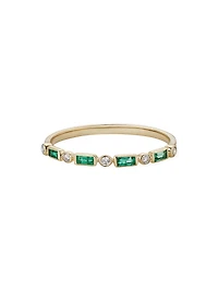 14K Yellow Gold Crown Jewels Emerald Diamond Ring