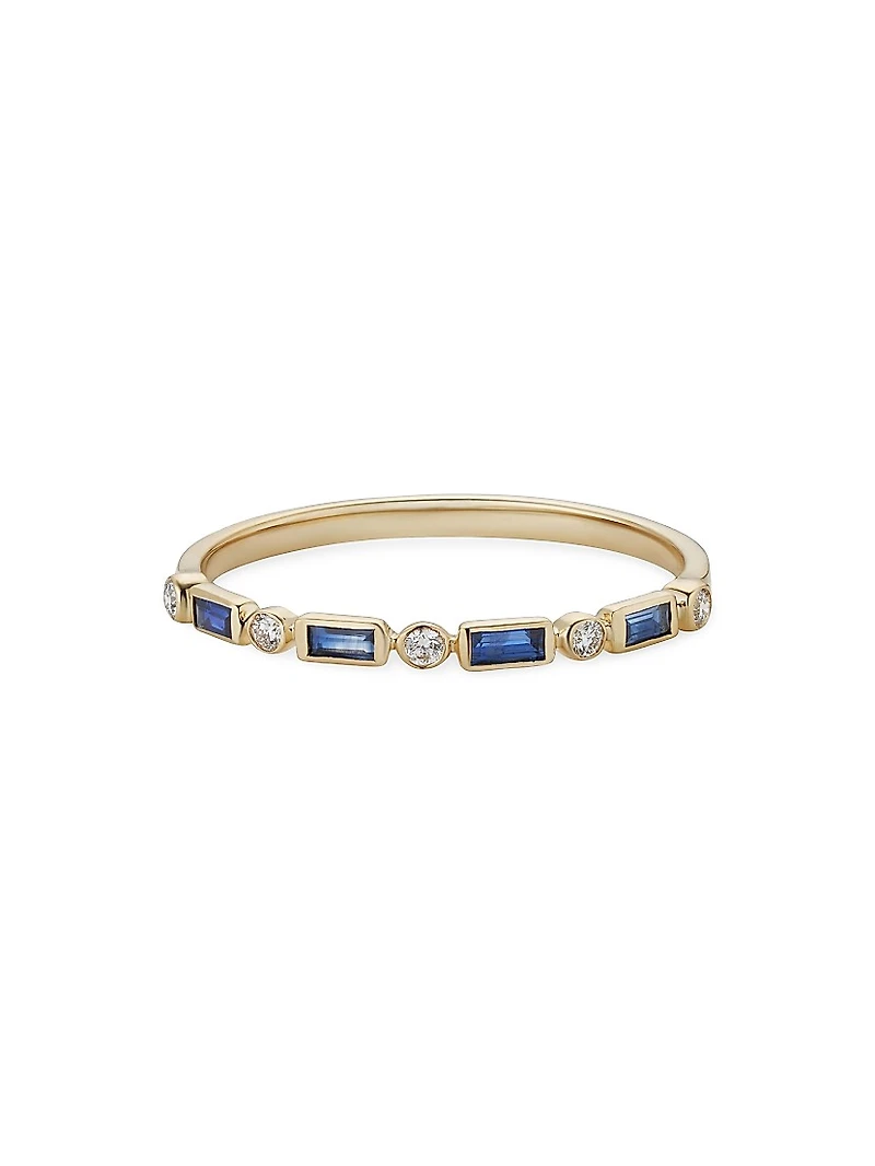 14K Yellow Gold Crown Jewels Sapphire Diamond Ring