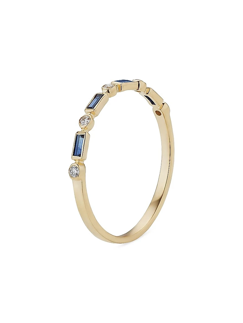 14K Yellow Gold Crown Jewels Sapphire Diamond Ring