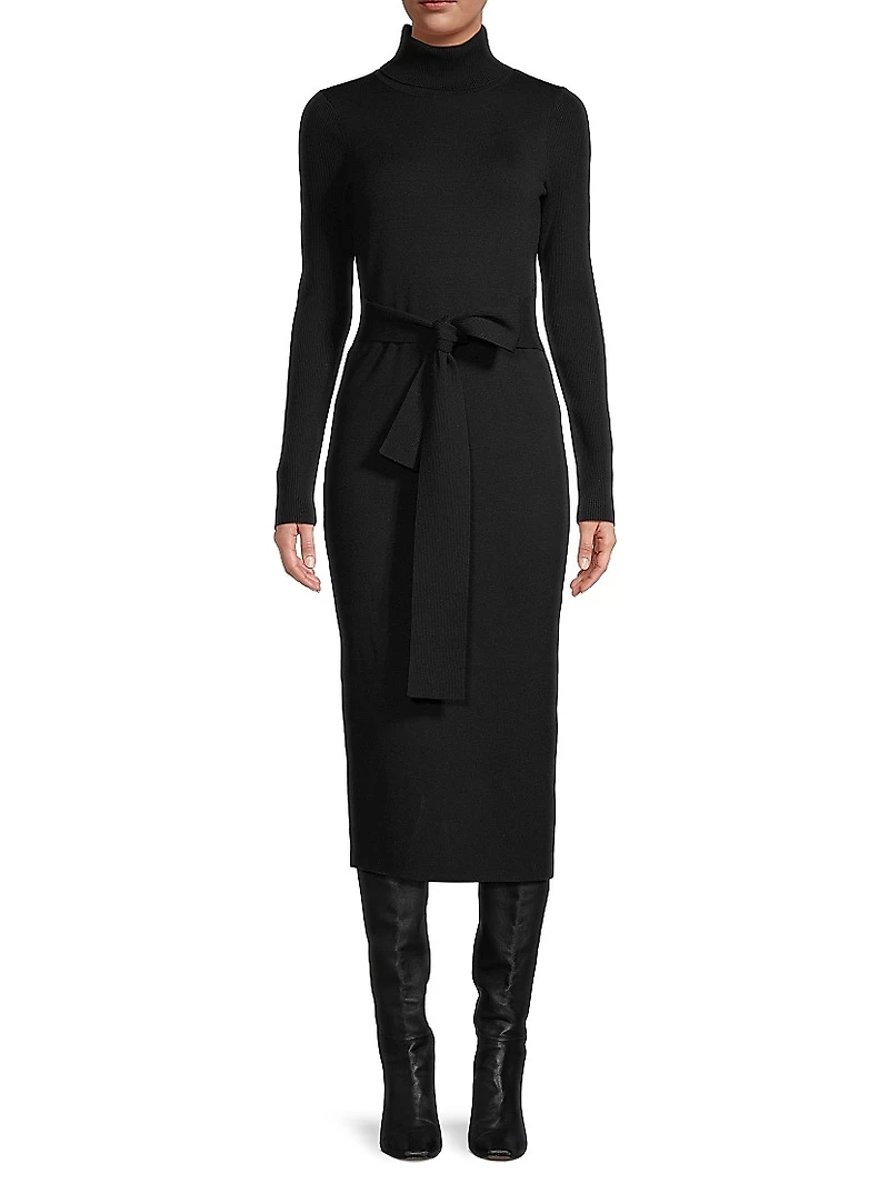 Logan Rib-Knit Turtleneck Midi-Dress