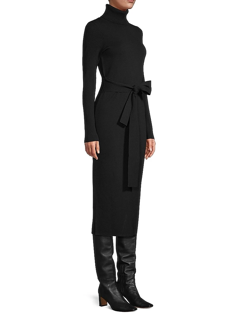 Logan Rib-Knit Turtleneck Midi-Dress