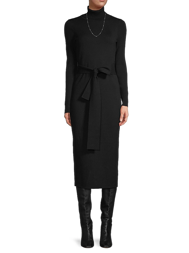 Logan Rib-Knit Turtleneck Midi-Dress