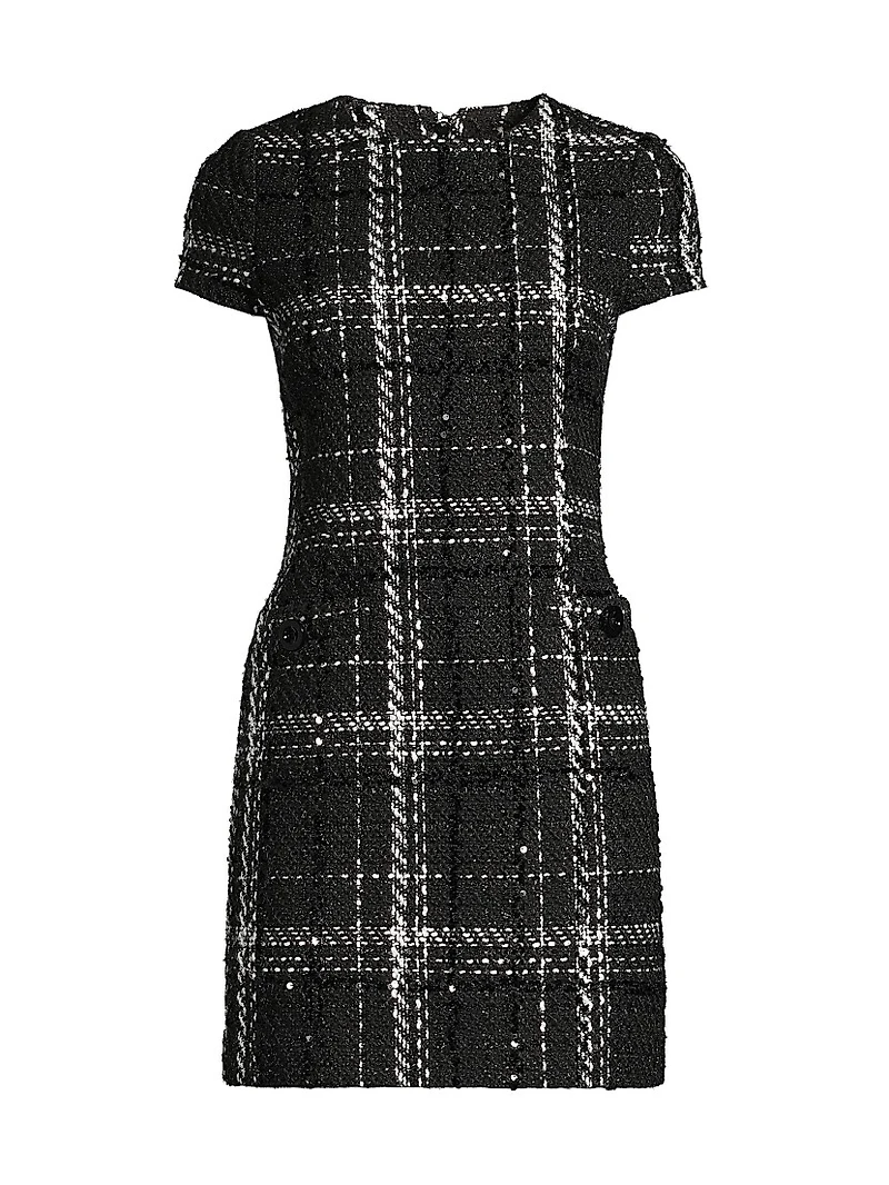 Annie Plaid Tweed Short-Sleeve Minidress