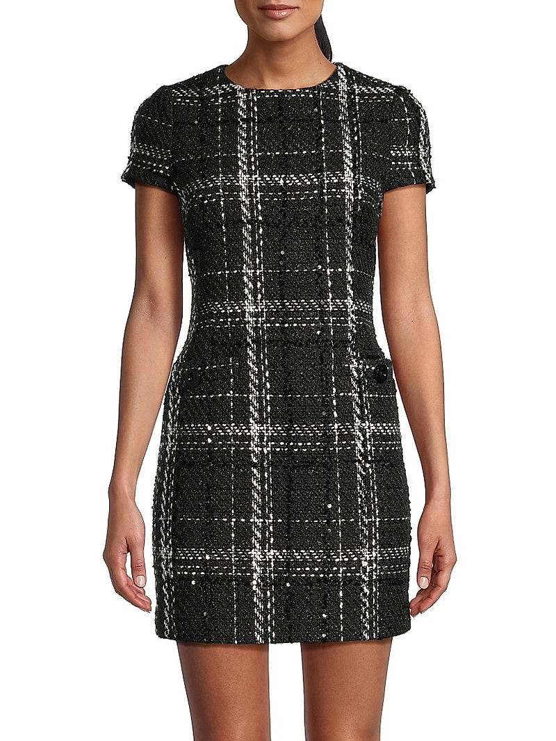 Annie Plaid Tweed Short-Sleeve Minidress