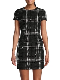 Annie Plaid Tweed Short-Sleeve Minidress