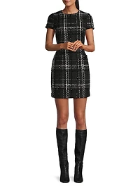 Annie Plaid Tweed Short-Sleeve Minidress