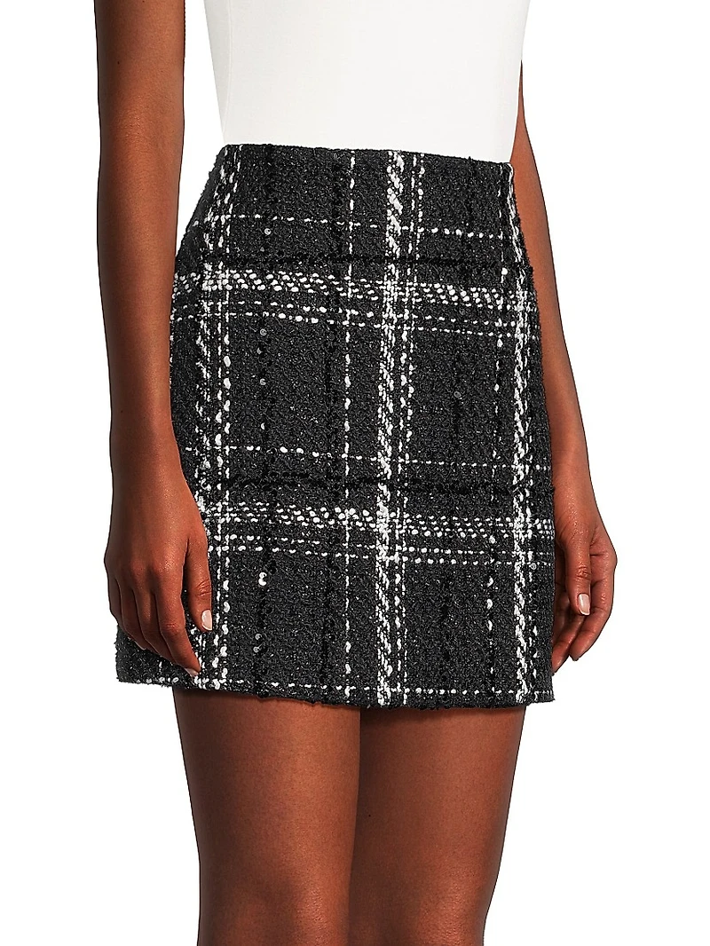 Maris Sequined Plaid Tweed Miniskirt