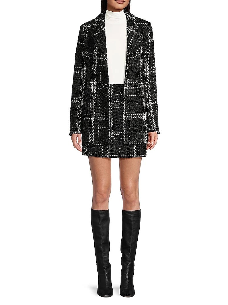 Mia Plaid Tweed Double-Breasted Blazer