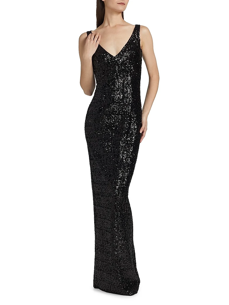 Sleeveless Sequined Gown