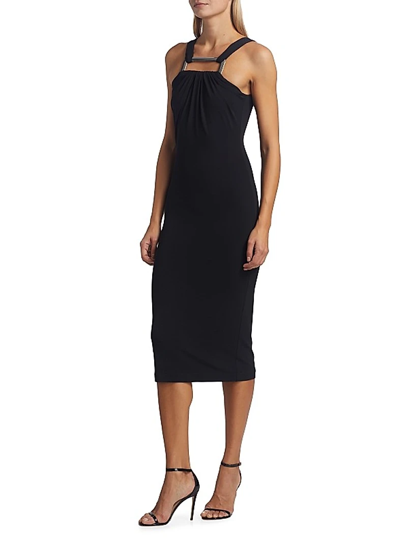 Jersey & Metal-Insert Midi-Dress
