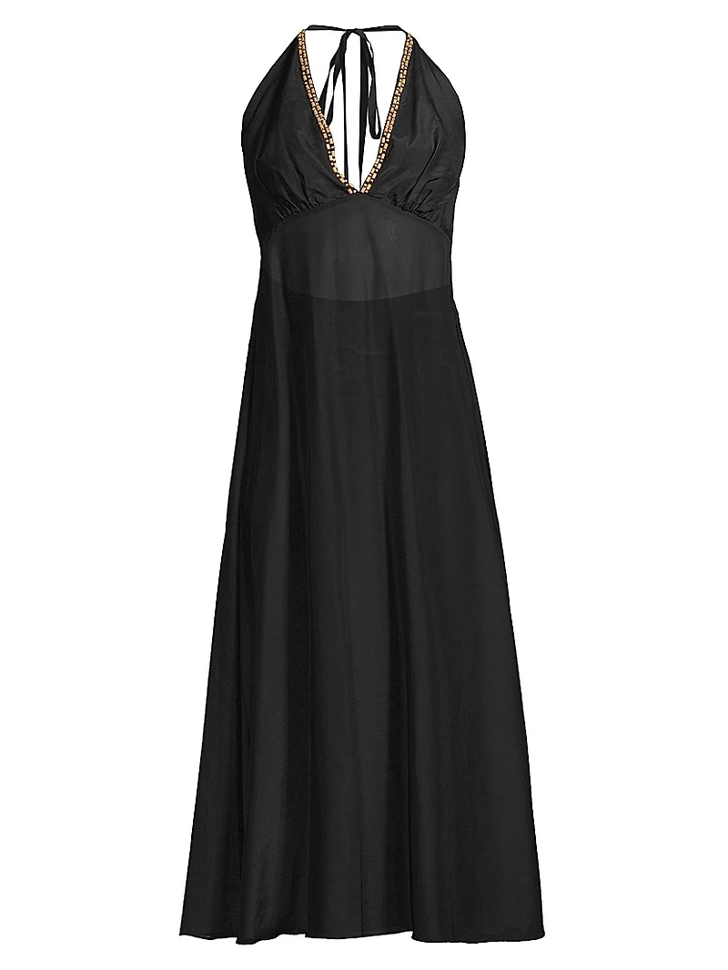 Cotton Silk Voile Halter Maxi Dress