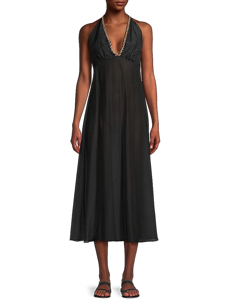 Cotton Silk Voile Halter Maxi Dress