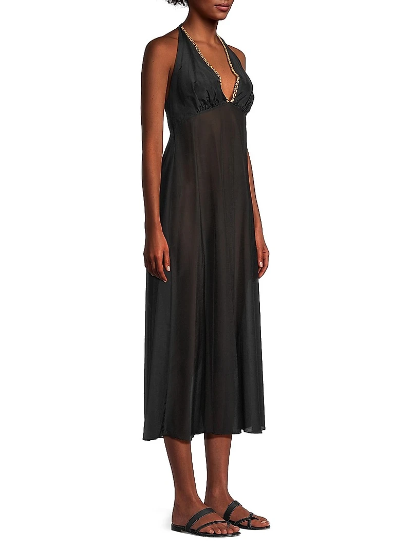Cotton Silk Voile Halter Maxi Dress
