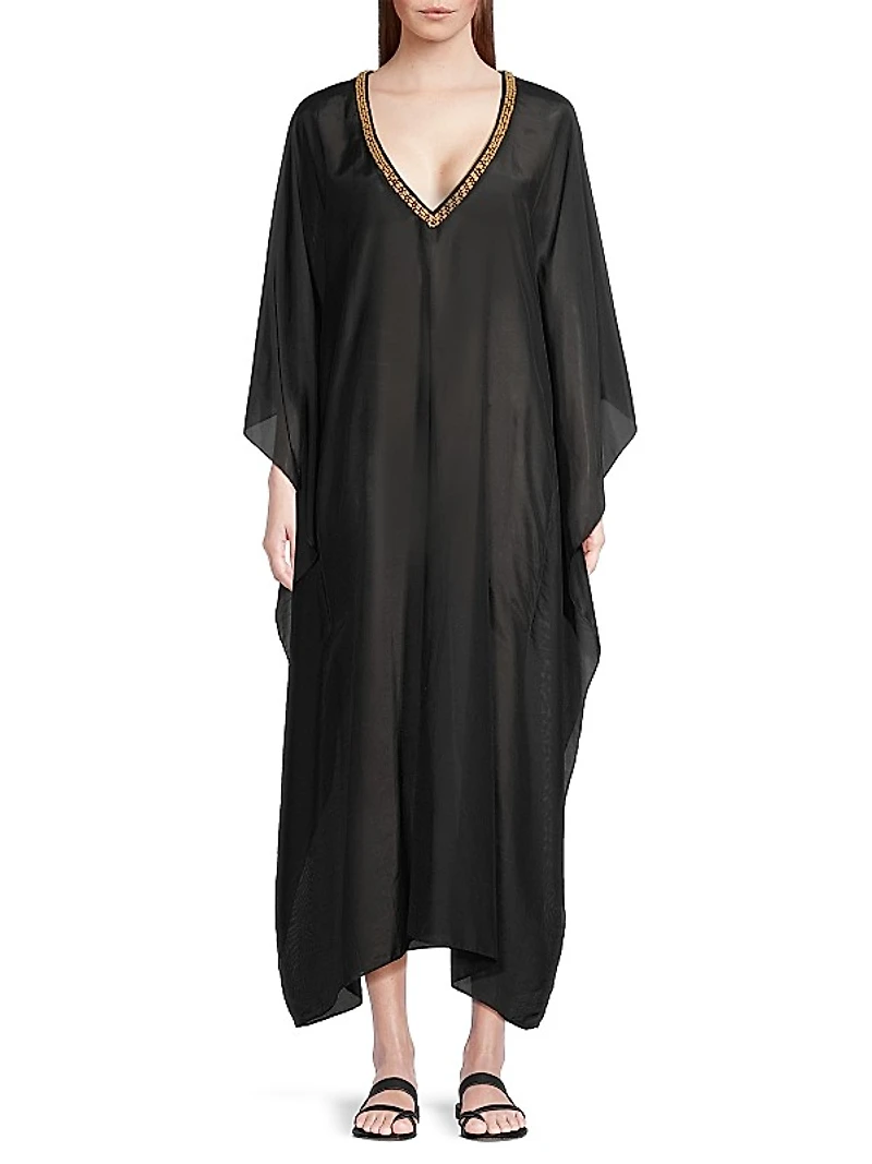 Cotton Silk Voile V-Neck Maxi Dress