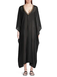 Cotton Silk Voile V-Neck Maxi Dress