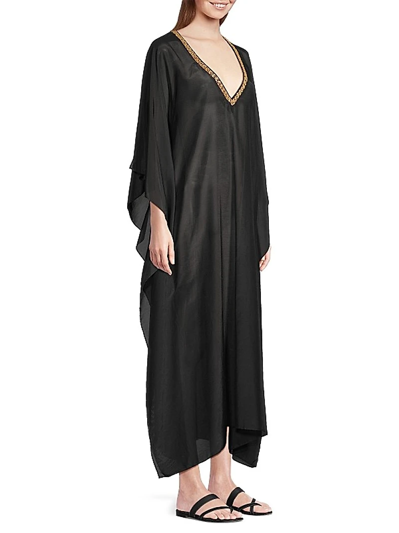 Cotton Silk Voile V-Neck Maxi Dress