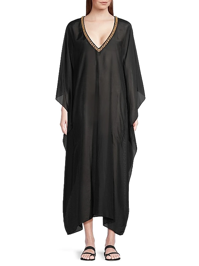 Cotton Silk Voile V-Neck Maxi Dress