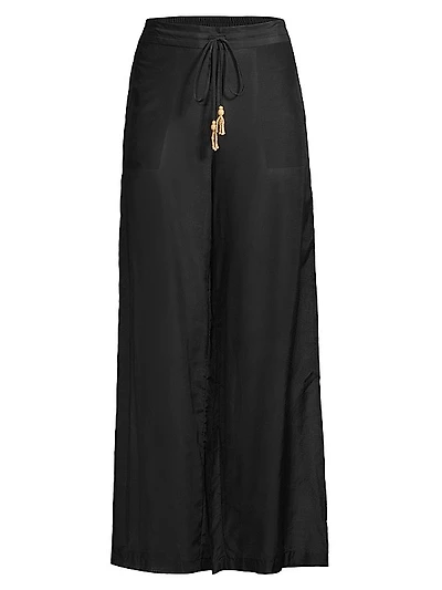 Cotton Silk Voile Wide-Leg Pants