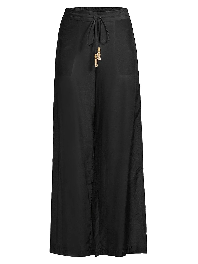 Cotton Silk Voile Wide-Leg Pants