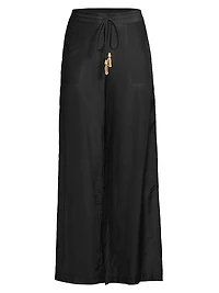 Cotton Silk Voile Wide-Leg Pants