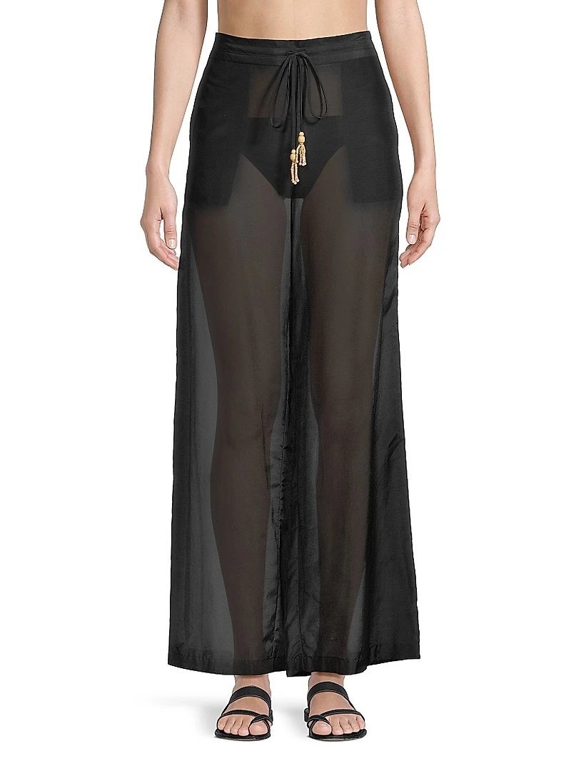 Cotton Silk Voile Wide-Leg Pants