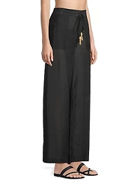 Cotton Silk Voile Wide-Leg Pants