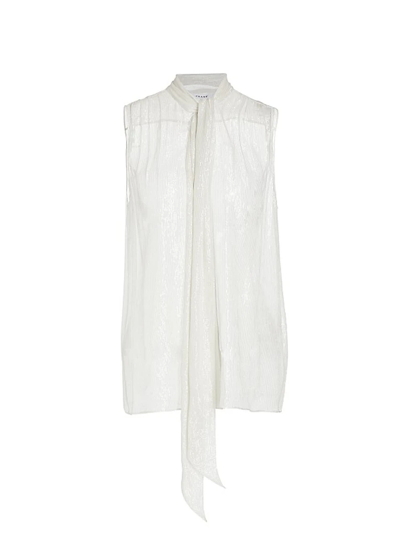 Metallic Silk Sleeveless Tieneck Blouse