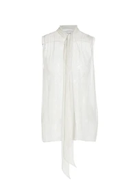 Metallic Silk Sleeveless Tieneck Blouse