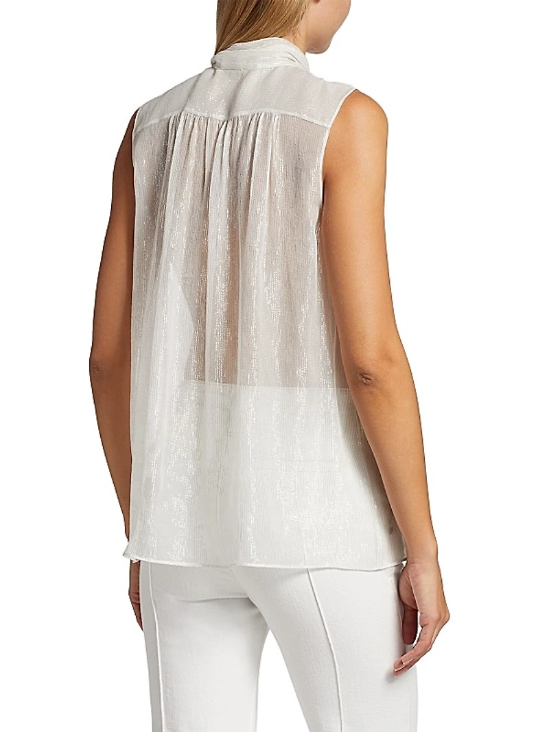 Metallic Silk Sleeveless Tieneck Blouse