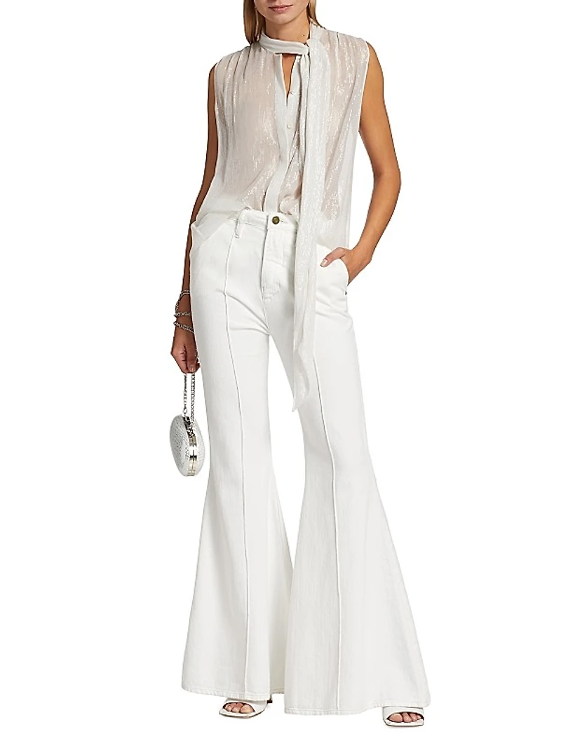 Metallic Silk Sleeveless Tieneck Blouse