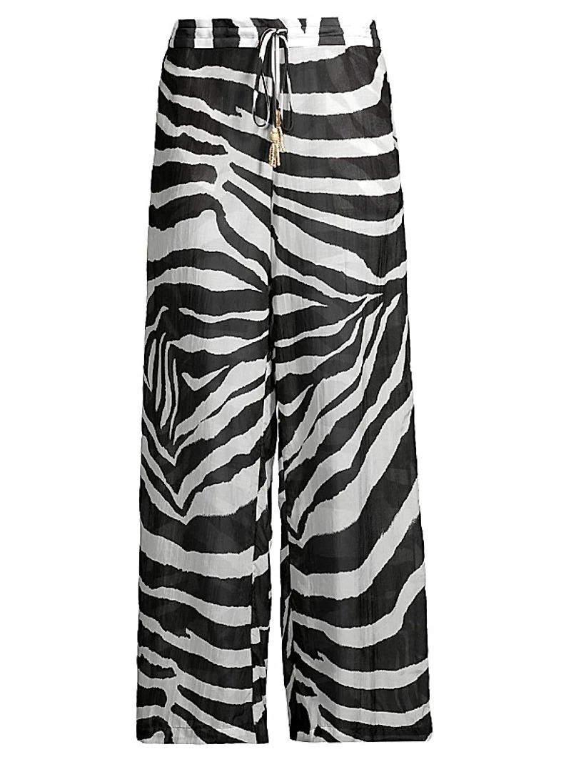 Zebra Cotton-Silk Wide-Leg Pants