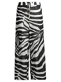 Zebra Cotton-Silk Wide-Leg Pants